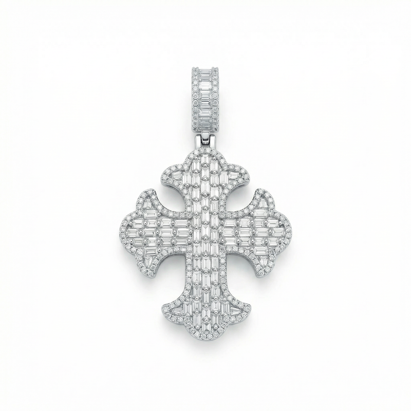 Emerald Cut Cross Pendant