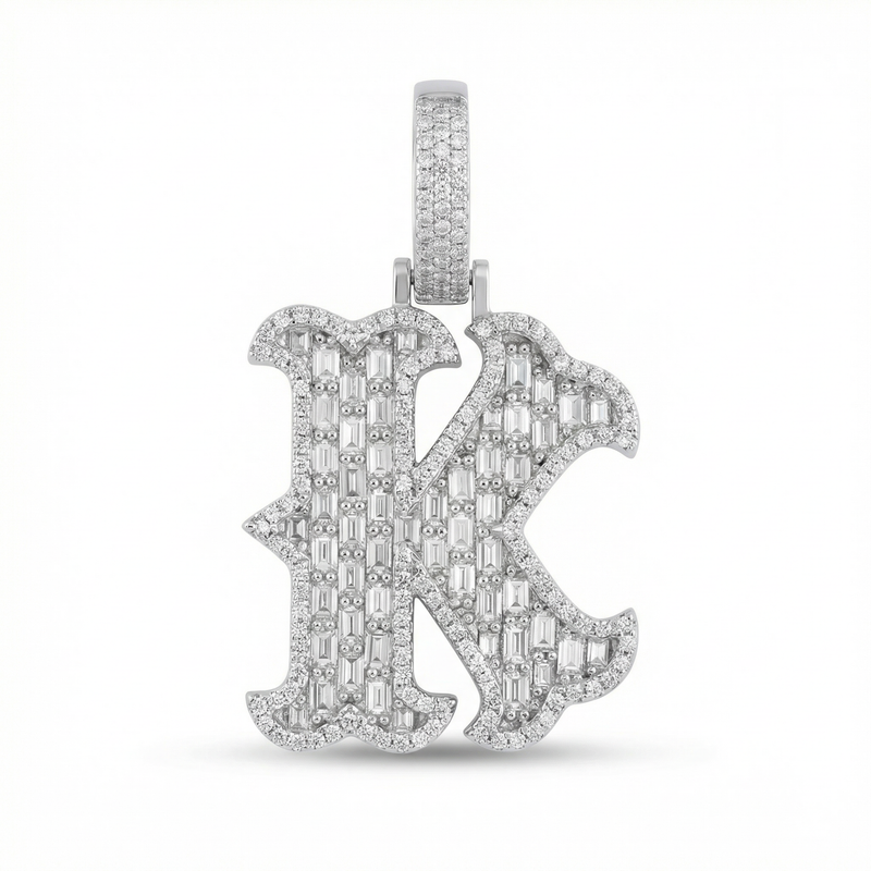 Letter K Baguette Cut Pendant