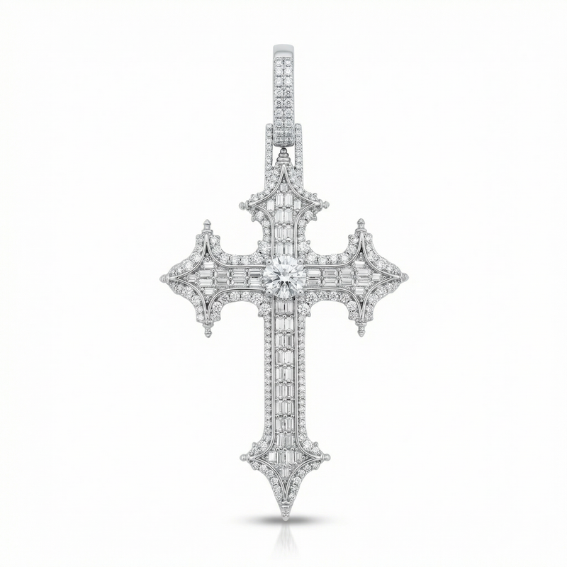 Spiked Baguette Cross Pendant