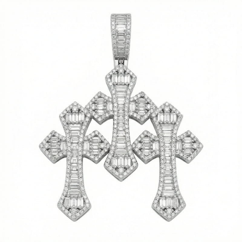 Baguette Cut Triple Cross Pendant