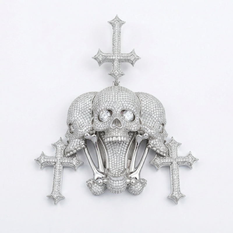Triple Round Cut Skull Cross Pendant