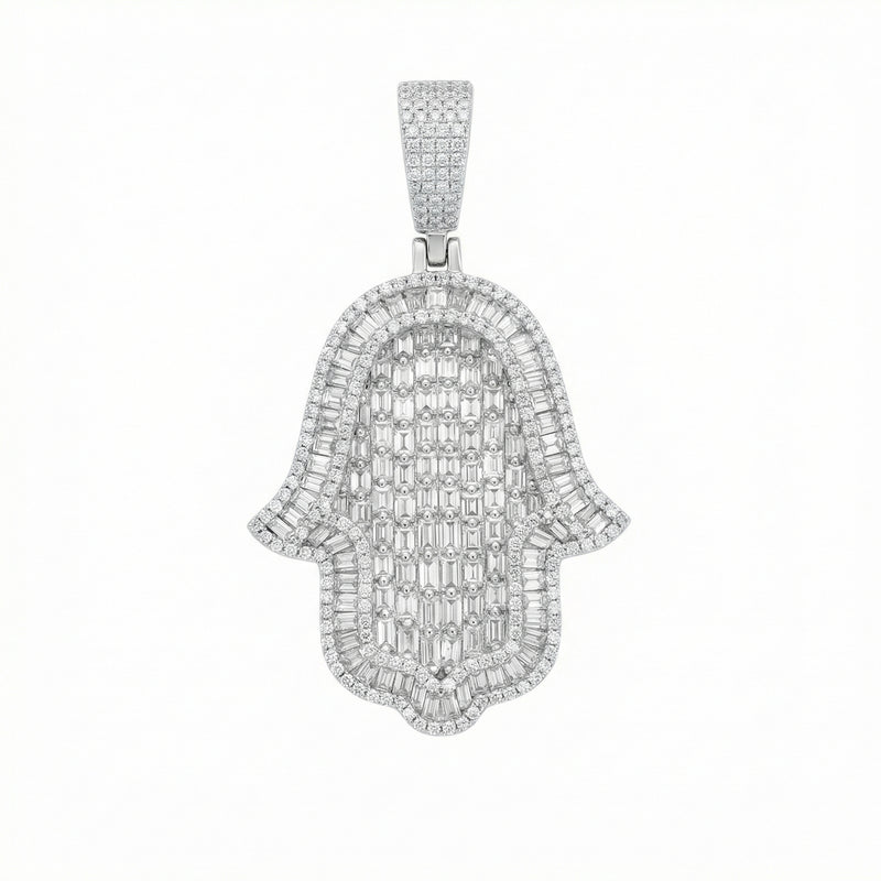 Baguette Cut Hamsa Pendant