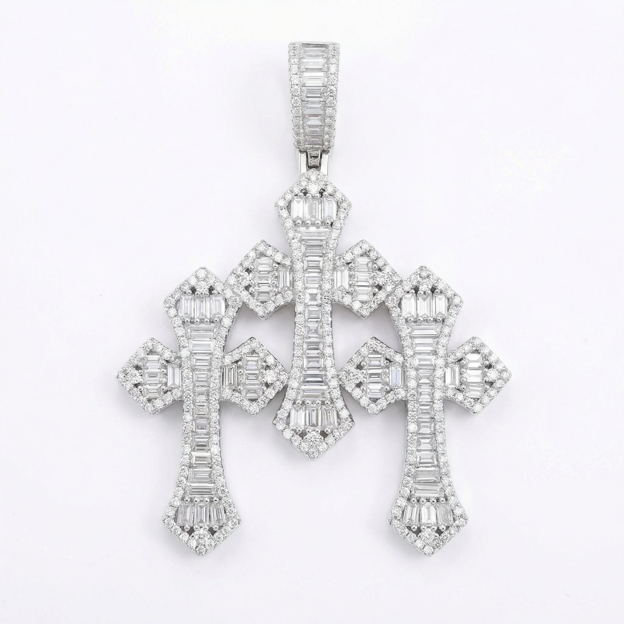 Triple Emerald Cut Cross Pendant