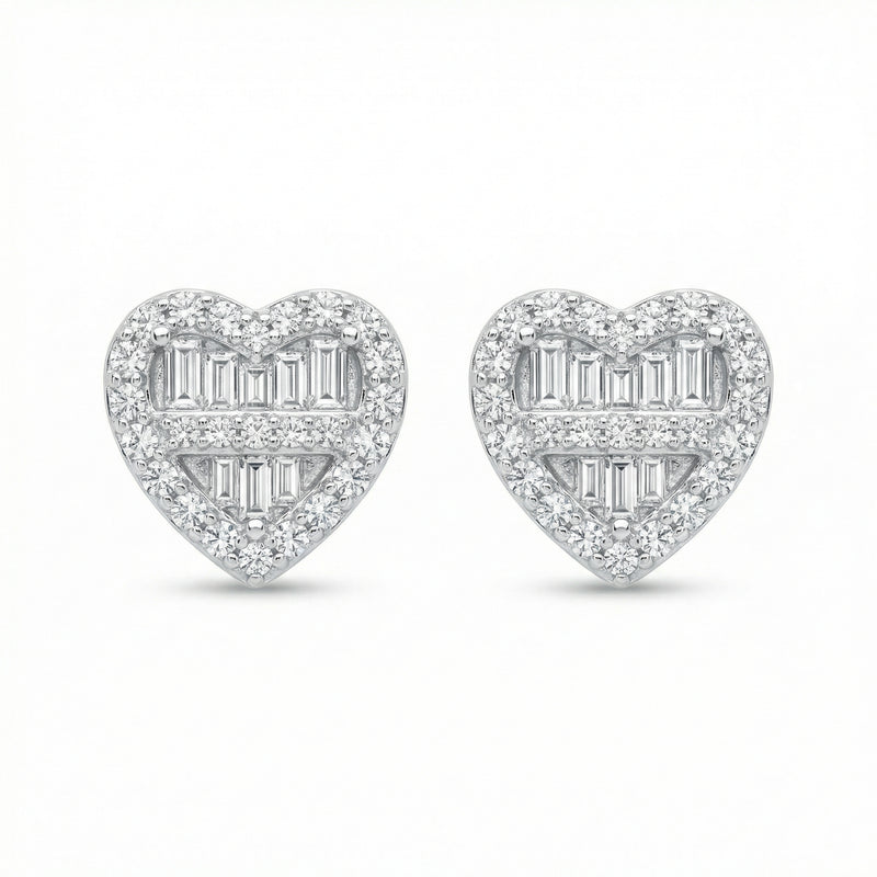 Diamond Heart Shaped Baguette Studs
