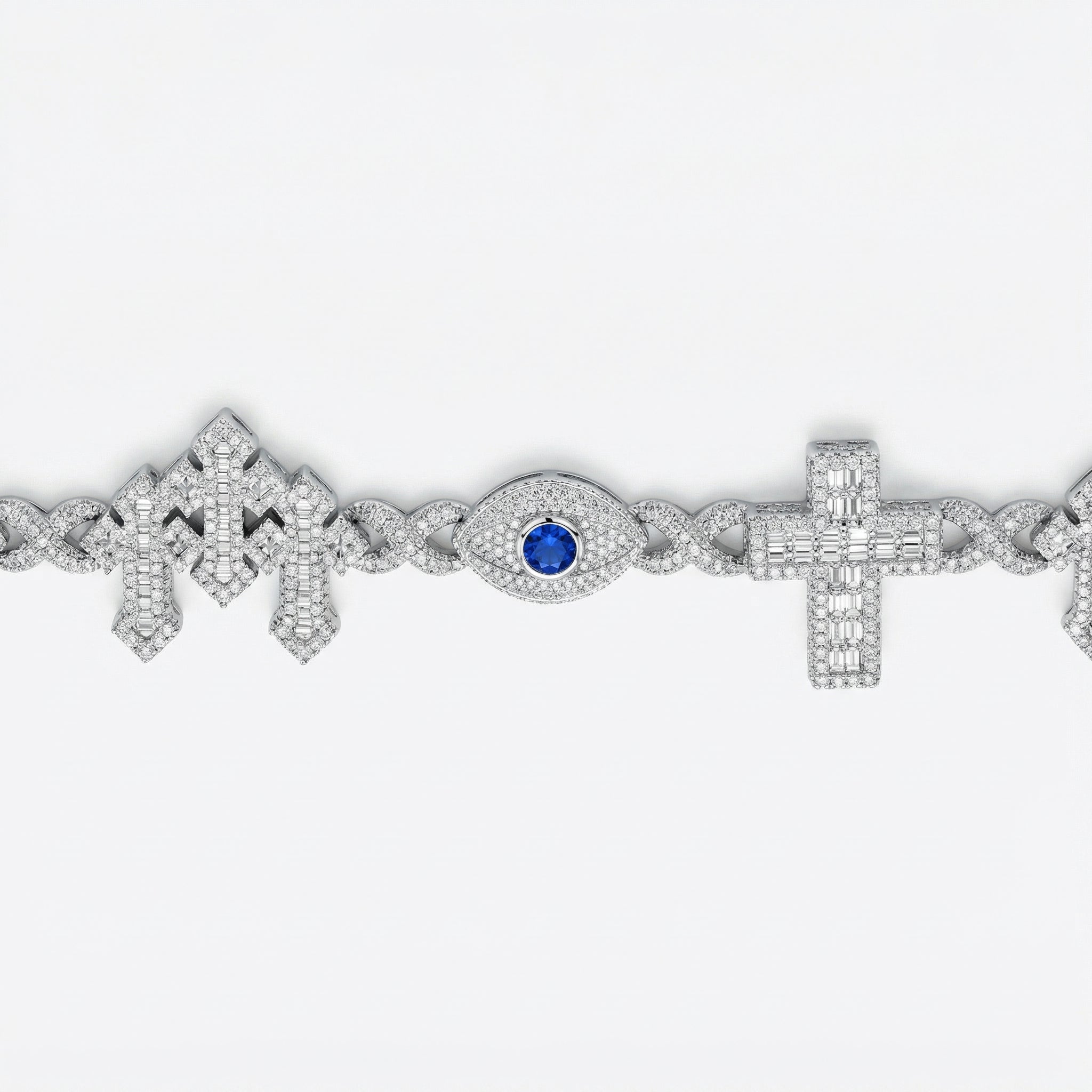 Diamond Evil Eye Cross Link Bracelet