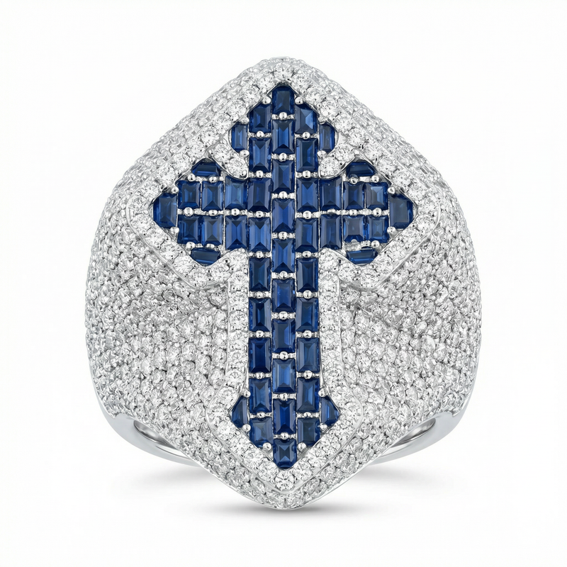 Blue Gemstone Cross Statement Ring