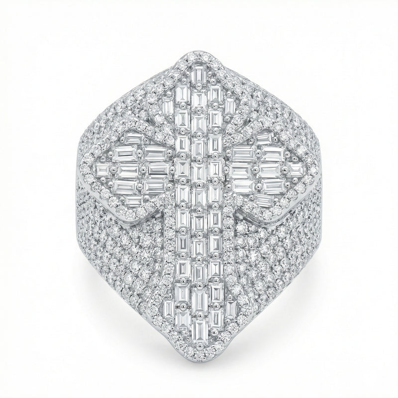 Iced Baguette Cross Ring
