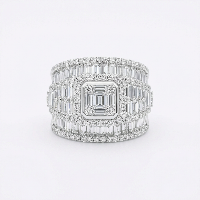 Double Halo Baguette Ring