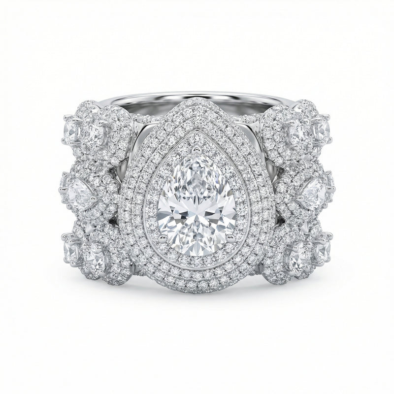Pear Marquise Halo Wedding Ring