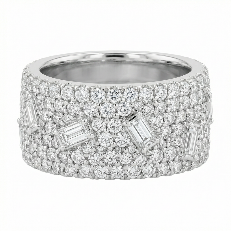 Wide Pave Scattered Baguette Ring