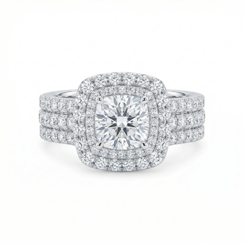 Multi Row Double Cushion Halo Ring