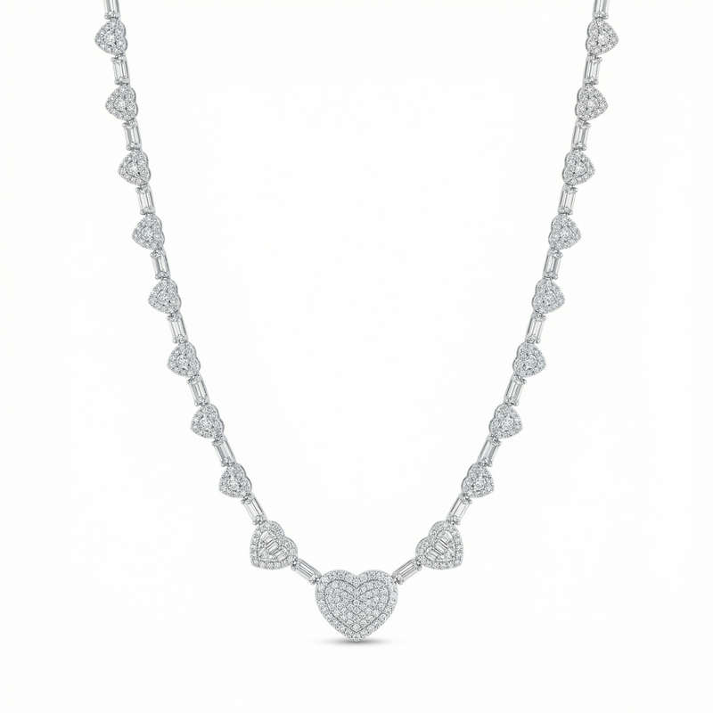 Baguette Cut Heart Shape Necklace