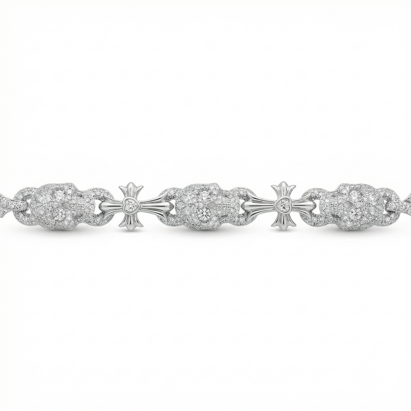 Iced Out Chrome Skull Link Bracelet