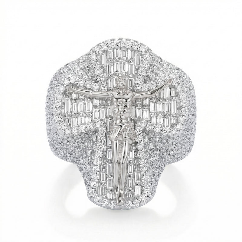Emerald Cut Jesus Cross Ring