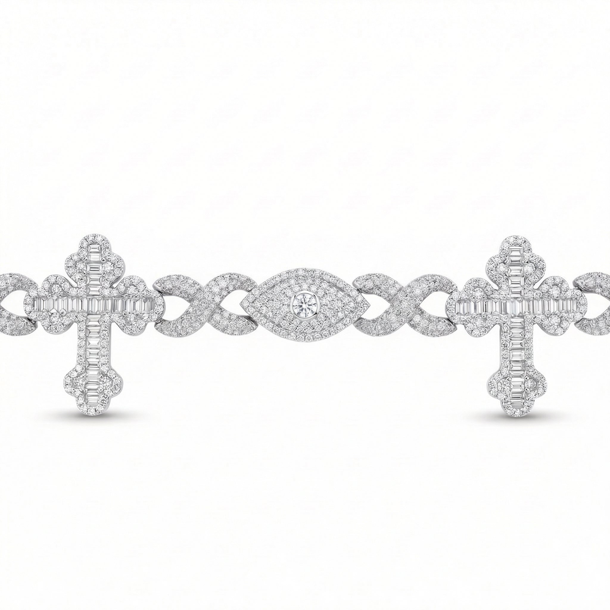 Triple Evil Eye Cross Link Bracelet