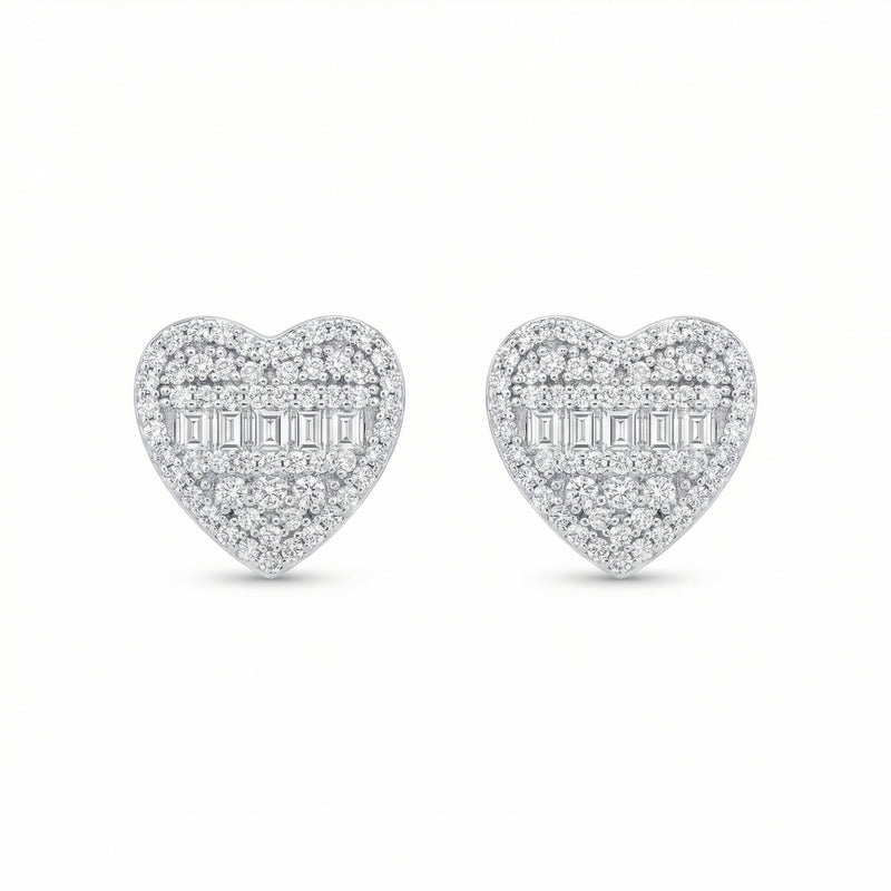 Diamond Heart Shaped Emerald Cut Studs