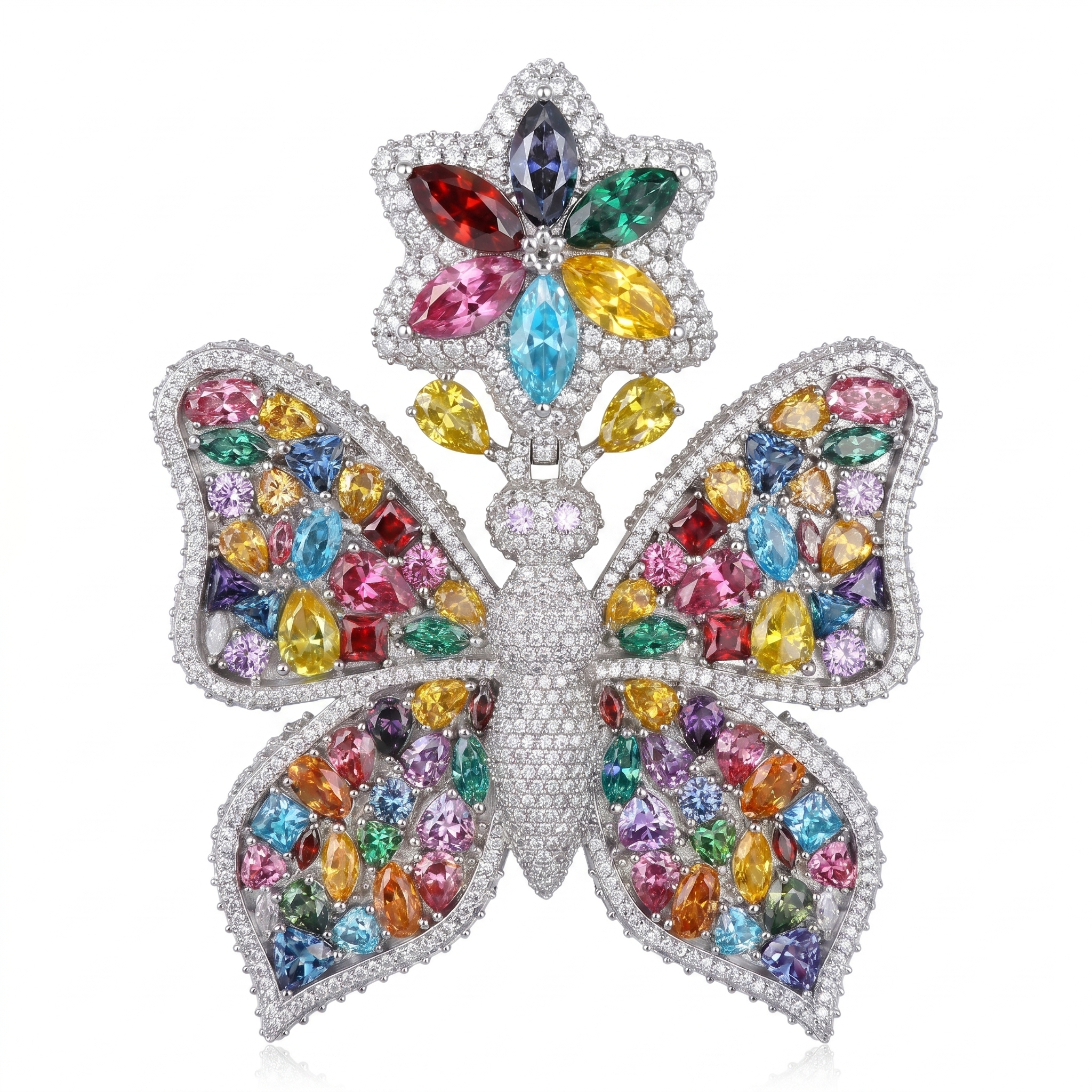 Gem Set Colored Stone Butterfly Pendant 3.5