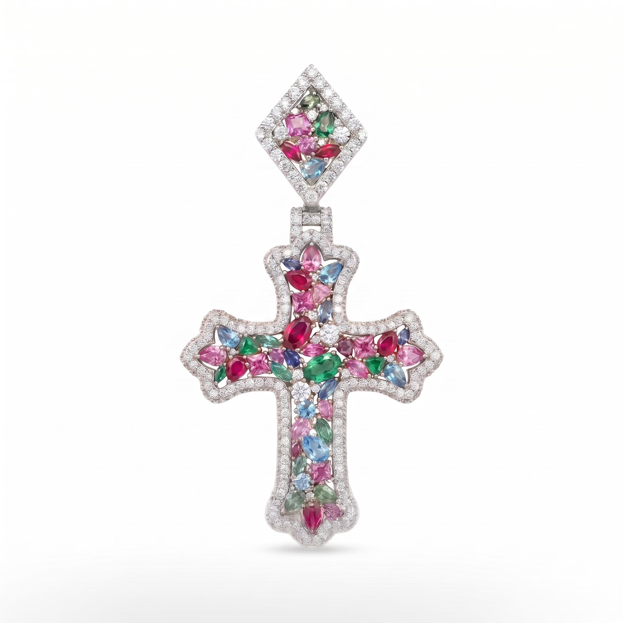 Gem Set Colored Stone Cross